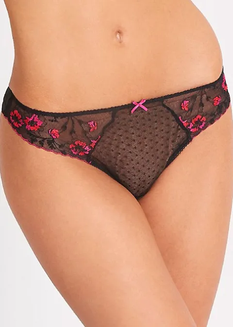 Briefs-Aubade Allee Des Plaisirs Thong Black Pink Embroidery