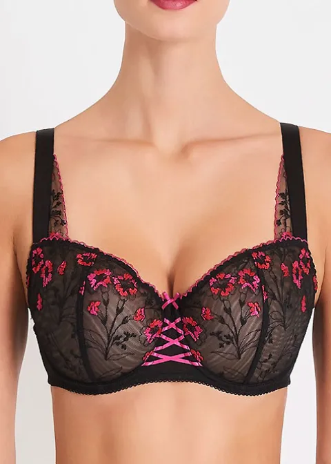 Bras-Aubade Allee Des Plaisirs Comfort Half Cup Bra Black Pink Embroidery