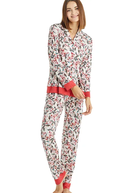 Pyjamas-Blackspade Mineral Red Patterned Long Pyjama Set Mineral Red Print