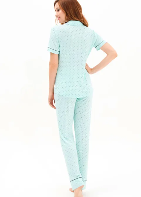 Pyjamas-Blackspade Point Dot Long Pyjama Set Mint Point