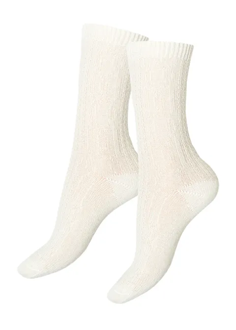 Socks-Charnos Cashmere Cable Socks Cream