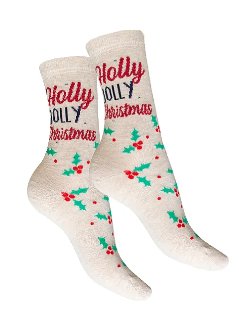 Socks-Charnos Holly Jolly Christmas Stud Socks Beige Mix