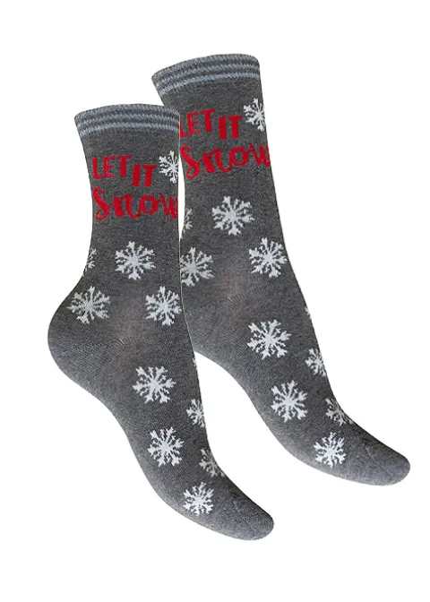 Socks-Charnos Let It Snow Socks Grey Red Mix