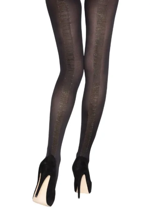 Tights-Charnos Lurex Backseam Tights Black/Gold