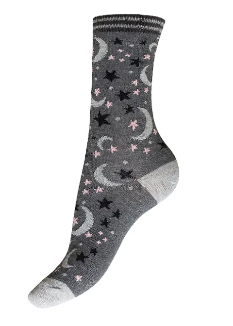 Socks-Charnos Moon And Stars Socks 3Pp Charcoal Mix