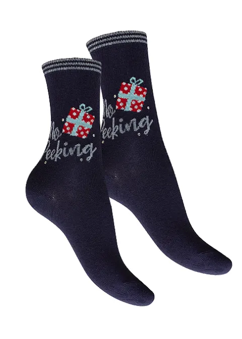 Socks-Charnos No Peeking Christmas Socks Navy Mix Socks