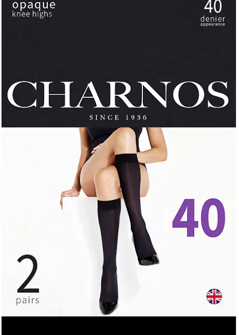 Knee Highs-Charnos Opaque 40 Denier Matt Knee Highs 2 Pair Pack Black