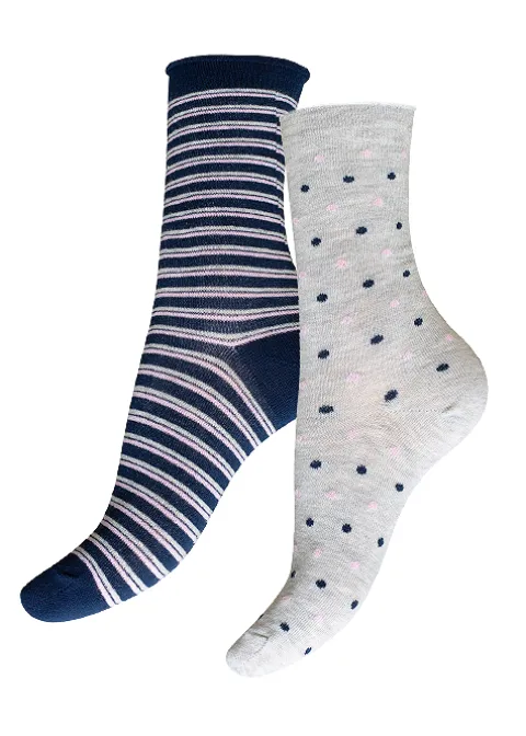 Socks-Charnos Organic Cotton Stripes And Spots Socks 2Pp