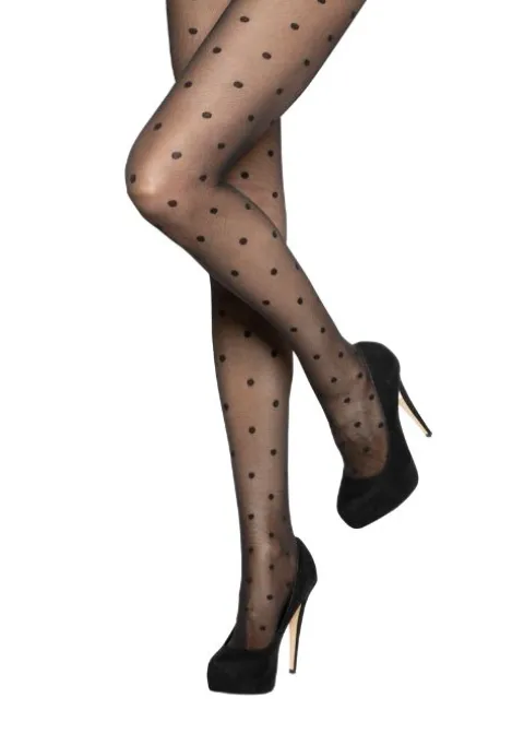 Tights-Charnos Sheer Polka Dot Tights Black