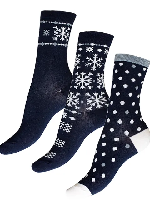 Socks-Charnos Snowflake Gift Set Socks 3 Pair Pack Socks Navy Mix