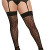 Stockings-Dreamgirl Leopard Fishnet Thigh High Stockings Queen Size Black