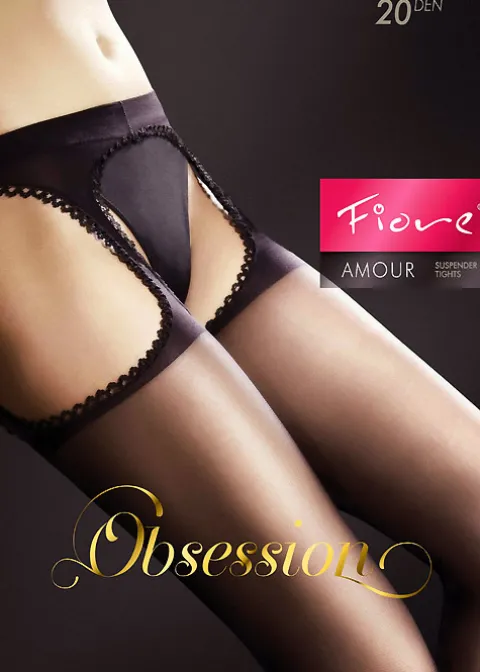 Tights-Fiore Amour 20 Suspender Tights Black