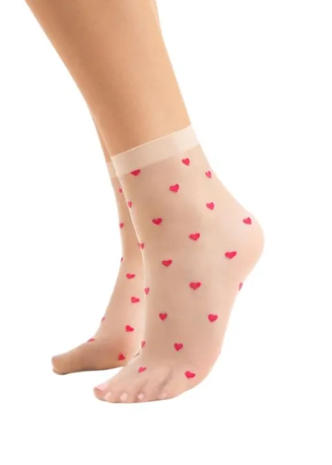 Ankle Highs-Fiore Crush Patterned Heart Ankle High Nude