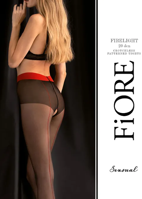 Tights-Fiore Firelight 20 Crotchless Tights Black Red