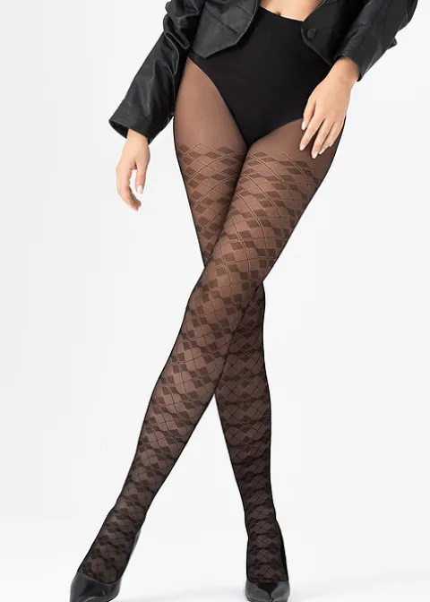 Tights-Fiore Oxford 20 Patterned Tights Black