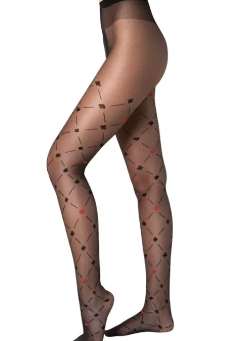 Tights-Fiore Poker Patterned Tights Black