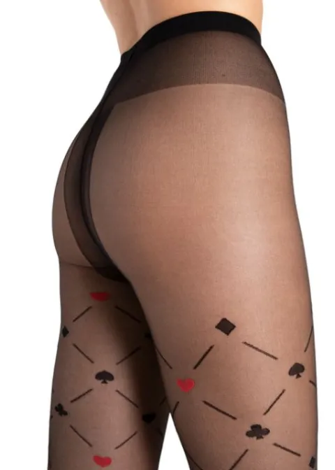 Tights-Fiore Poker Patterned Tights Black