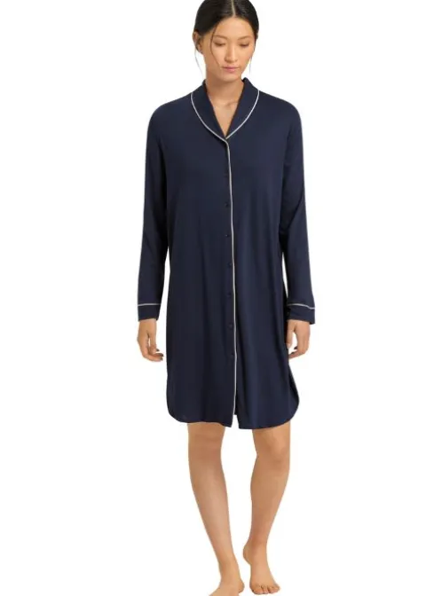 Nightwear-Hanro Natural Comfort Nightdress Deep Navy