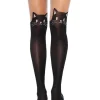 Tights-Leg Avenue Black Cat Opaque Thigh High Tights Nude Black