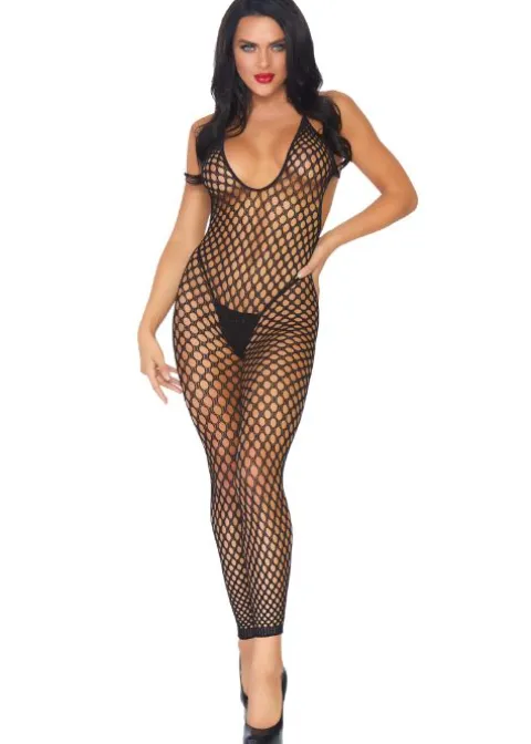 Bodystockings-Leg Avenue Crochet Net Footless Bodystocking Black