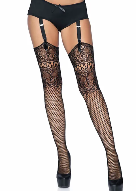 Stockings-Leg Avenue Decorative Fishnet Backseam Stockings Black