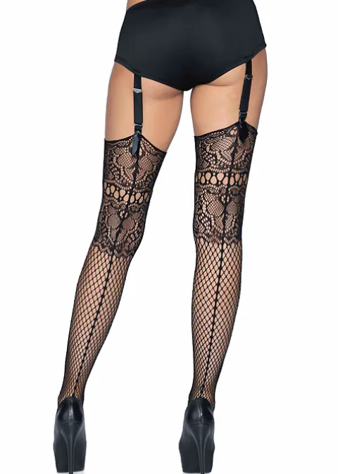 Stockings-Leg Avenue Decorative Fishnet Backseam Stockings Black