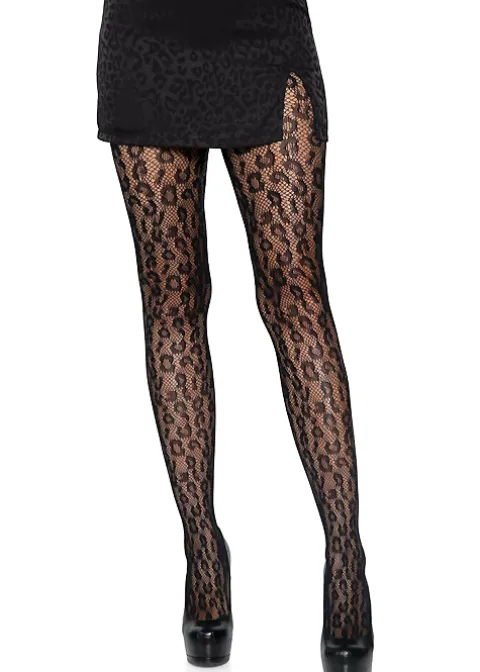 Tights-Leg Avenue Leopard Fishnet Tights Black