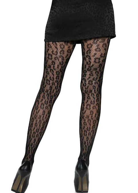 Tights-Leg Avenue Leopard Fishnet Tights Black