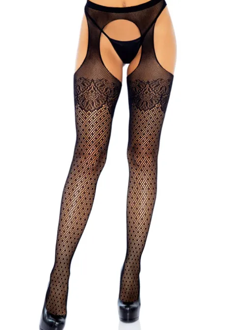 Tights-Leg Avenue Lux Dot Suspender Tights Black