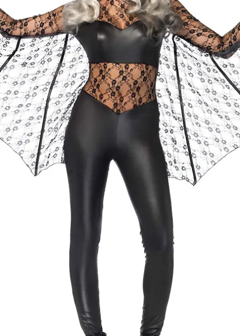 Bodystockings-Leg Avenue Magic Bat Catsuit With Matching Headband Black