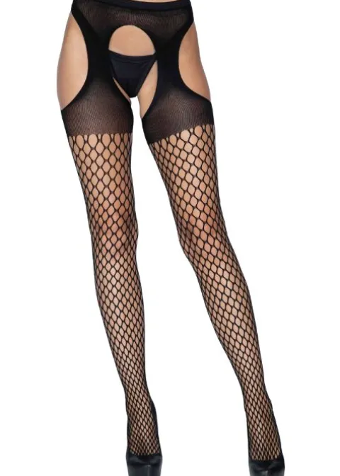 Tights-Leg Avenue Oval Net Suspender Tights Black