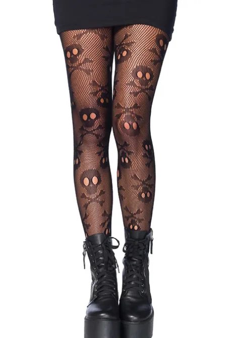 Tights-Leg Avenue Pirate Skull Fishnet Tights Black