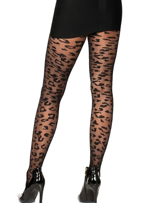 Tights-Leg Avenue Sheer Leopard Tights Black