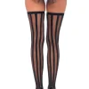 Stockings-Leg Avenue Sheer Stockings With Opaque Vertical Stripe Black