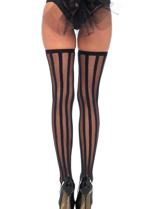 Stockings-Leg Avenue Sheer Stockings With Opaque Vertical Stripe Black