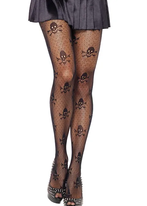 Tights-Leg Avenue Skull Micronet Tights Black