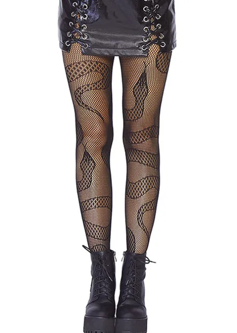 Tights-Leg Avenue Snake Fishnet Tights Black