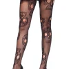 Tights-Leg Avenue Sugar Skull Fishnet Tights Black