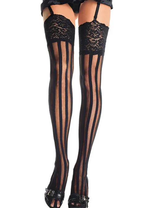 Stockings-Leg Avenue Vertical Stripe Stockings Black