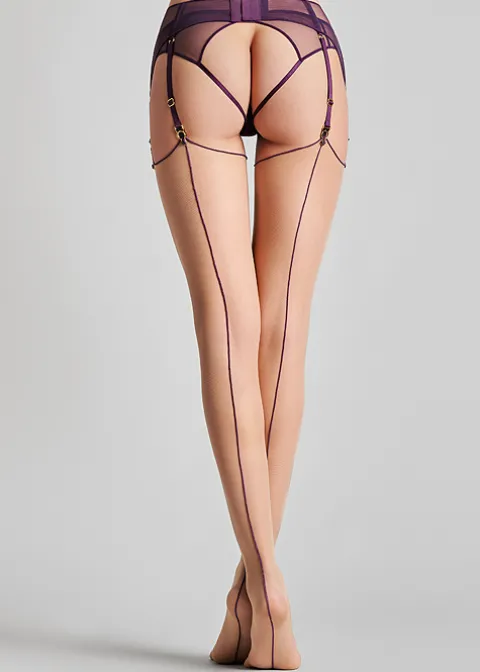 Stockings-Maison Close Cut And Curled Nude Violet Backseamed Stockings Nude Violet Seam