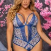 Bodies-Mary Portas Mapale Blossom Crotchless Teddy Plus Size Blossom Blue