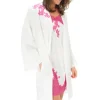 Robes And Kimonos-Marjolaine Silk And French Lace Short Robe Ivory Ivory Fuchsia