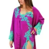 Robes And Kimonos-Marjolaine Tentation Silk And French Lace Short Robe Orchid Orchid Mint