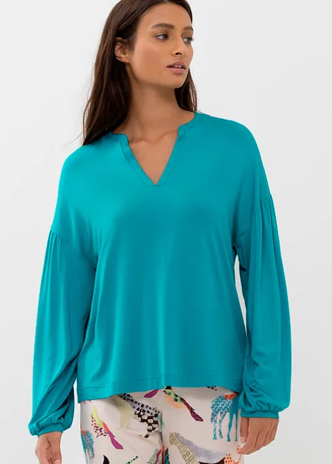 Pyjamas-Mey Alena Long Sleeved Top Blue Lagoon