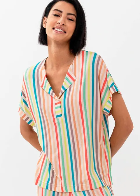 Pyjamas-Mey Fay Short Sleeve Top New Pearl Stripe