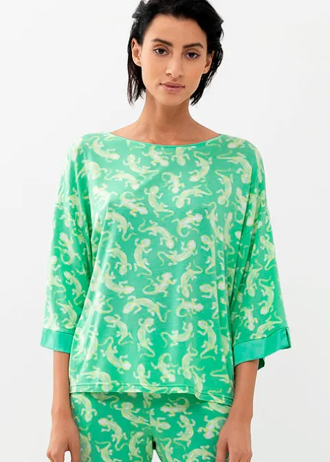 Pyjamas-Mey Tilly Round Neck Top Mojito Print