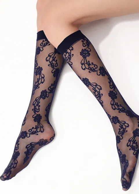 Knee Highs-Oroblu Romantic Lovely Knee Highs Bordeaux 11