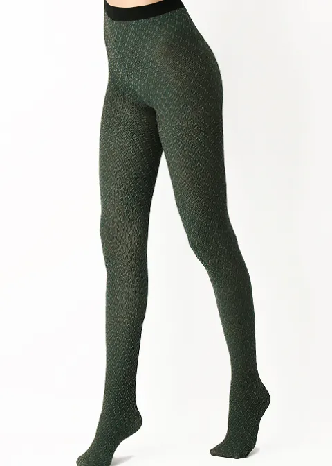 Tights-Oroblu Texture Jacquard Tights Green Jacquard