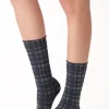 Ankle Highs-Oroblu Texture Tartan Ankle High Blue Tartan