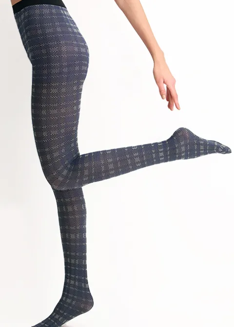 Tights-Oroblu Texture Tartan Tights Blue Tartan